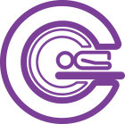 A purple circular logo with interlocking shapes and lines, resembling a stylized letter "G" on a white background.